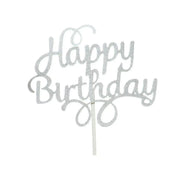 Happy Birthday Cake Topper Colour Printed Acrylic Party Decorations - Silver-Happy Birthday V528-PENIN-SILVER-500262