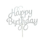Happy Birthday Cake Topper Colour Printed Acrylic Party Decorations - Silver-Happy Birthday V528-PENIN-SILVER-500262