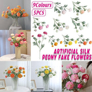 5pcs Artificial Peony Silk Flowers Bouquet Decor Faux Floral Arrangements - Champagne V528-PEONY-5PCS-CHAMPAGNE-691758