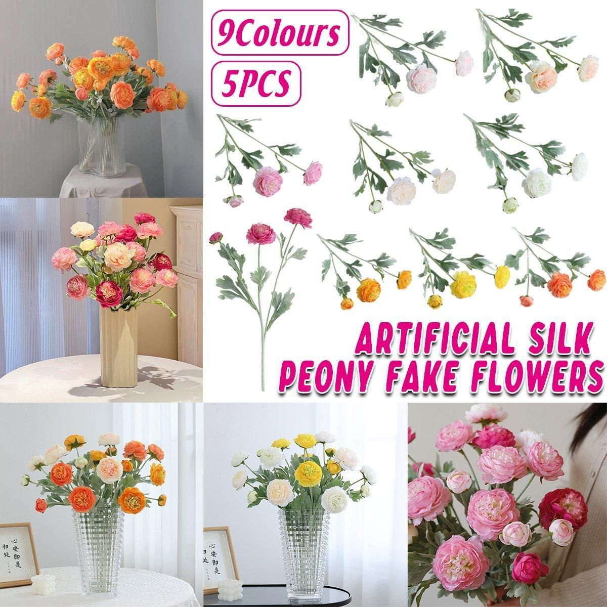 5pcs Artificial Peony Silk Flowers Bouquet Decor Faux Floral Arrangements - Champagne V528-PEONY-5PCS-CHAMPAGNE-691758