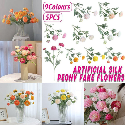 5pcs Artificial Peony Silk Flowers Bouquet Decor Faux Floral Arrangements - Champagne V528-PEONY-5PCS-CHAMPAGNE-691758