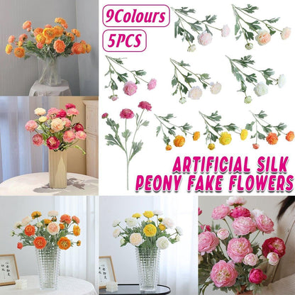 5pcs Artificial Peony Silk Flowers Bouquet Decor Faux Floral Arrangements - Purple Red V528-PEONY-5PCS-PURPLE-RED-790269