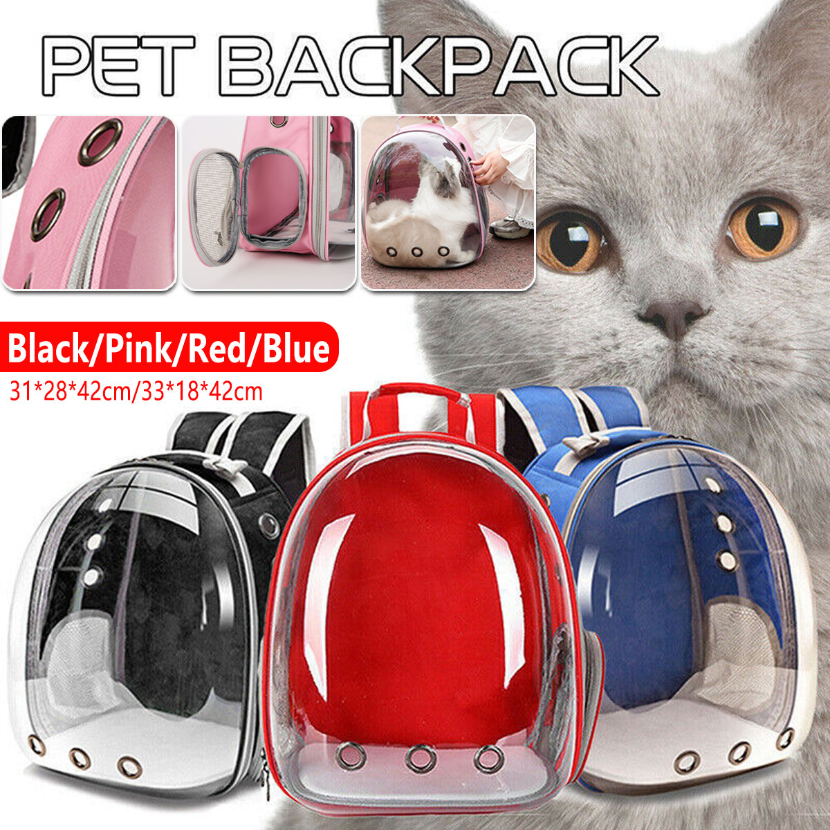 Pet Outdoor Carrier Backpack Cat Dog Puppy Travel Space Capsule Shoulder Bag - Pink V528-PET-BACKPACK-PINK-670178