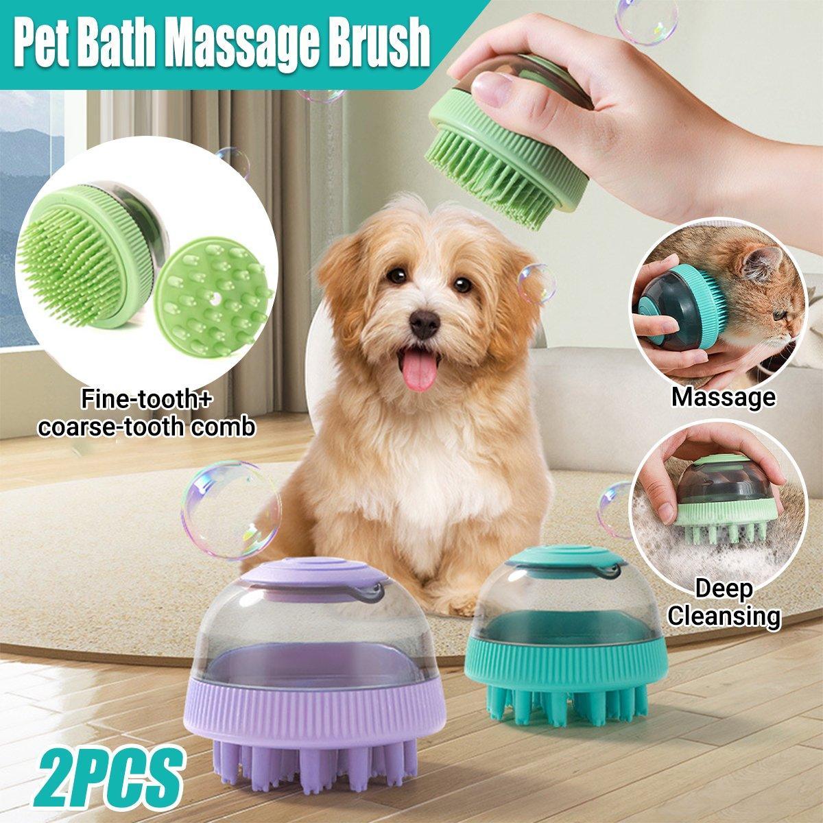 2PCS Pet Cleaning Brush Bath Massage Gel Dispenser Cats Dogs Grooming Tool - Blue V528-PET-BATH-BRUSH-2PCS-BLUE-254205