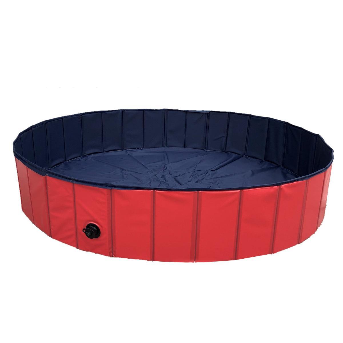 Pet Swimming Pool Foldable Portable Pool for Dogs Outdoor Summer Play - Red-120x30cm V528-PET-BATH-RED-DARKBLUE-120-30-310328