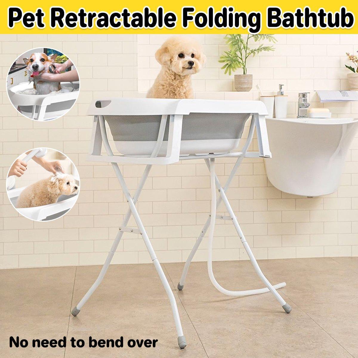 Pet Bath Tub Elevated Stand for Cats and Puppies Portable Bathing Tub for Pets V528-PET-BATH-TUB-GREY-783268