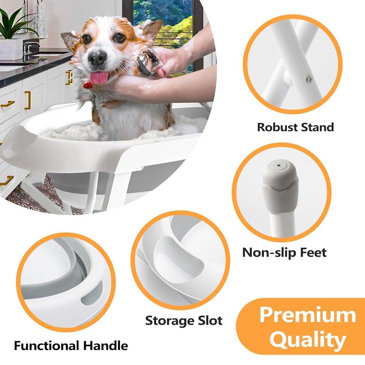 Pet Bath Tub Elevated Stand for Cats and Puppies Portable Bathing Tub for Pets V528-PET-BATH-TUB-GREY-783268