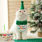 Pet Birthday Dog Cat Bib Scarf Hat Accessory Dogs Cats Celebration - Green V528-PET-BIRTHDAY-SET-GREEN-687019