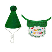 Pet Birthday Dog Cat Bib Scarf Hat Accessory Dogs Cats Celebration - Green V528-PET-BIRTHDAY-SET-GREEN-687019