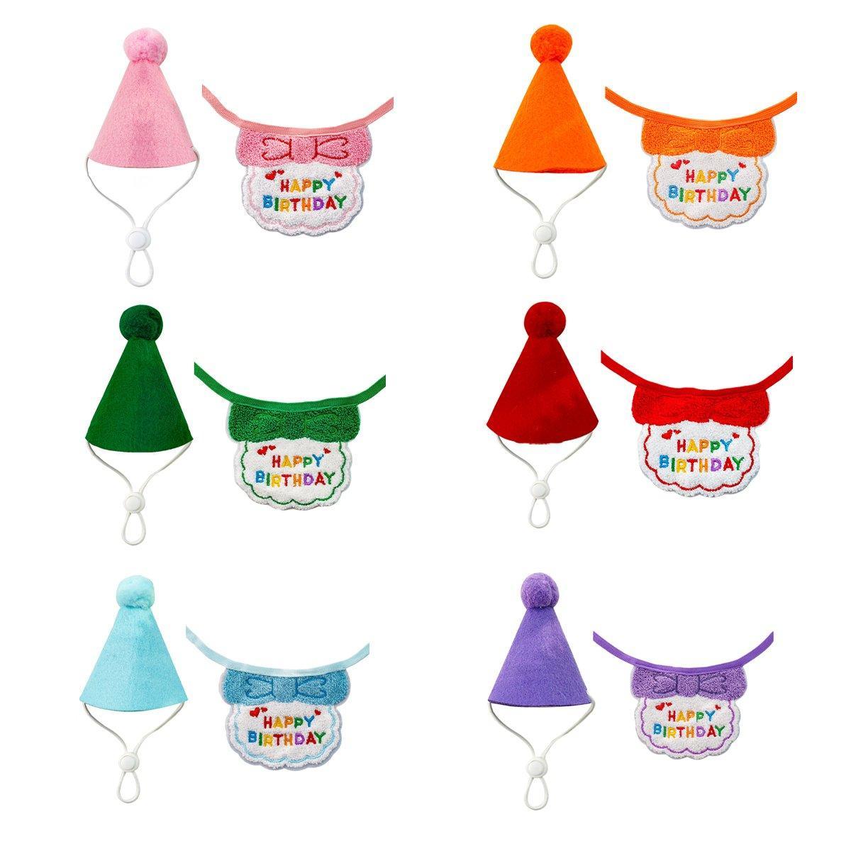 Pet Birthday Dog Cat Bib Scarf Hat Accessory Dogs Cats Celebration - Orange V528-PET-BIRTHDAY-SET-ORANGE-319068