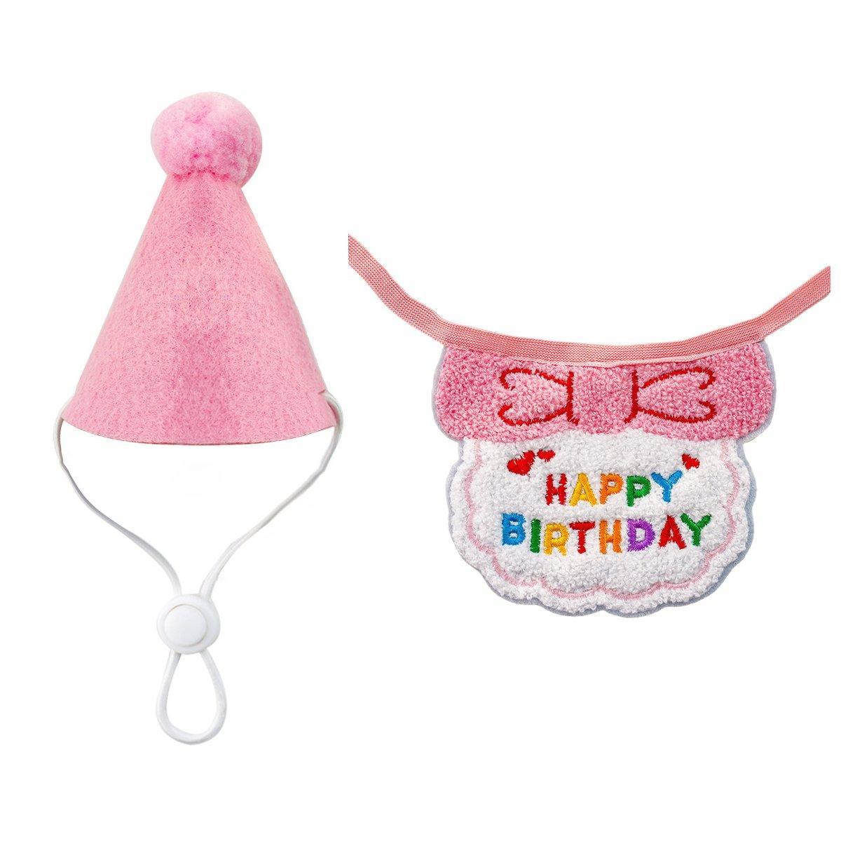 Pet Birthday Dog Cat Bib Scarf Hat Accessory Dogs Cats Celebration - Orange V528-PET-BIRTHDAY-SET-ORANGE-319068