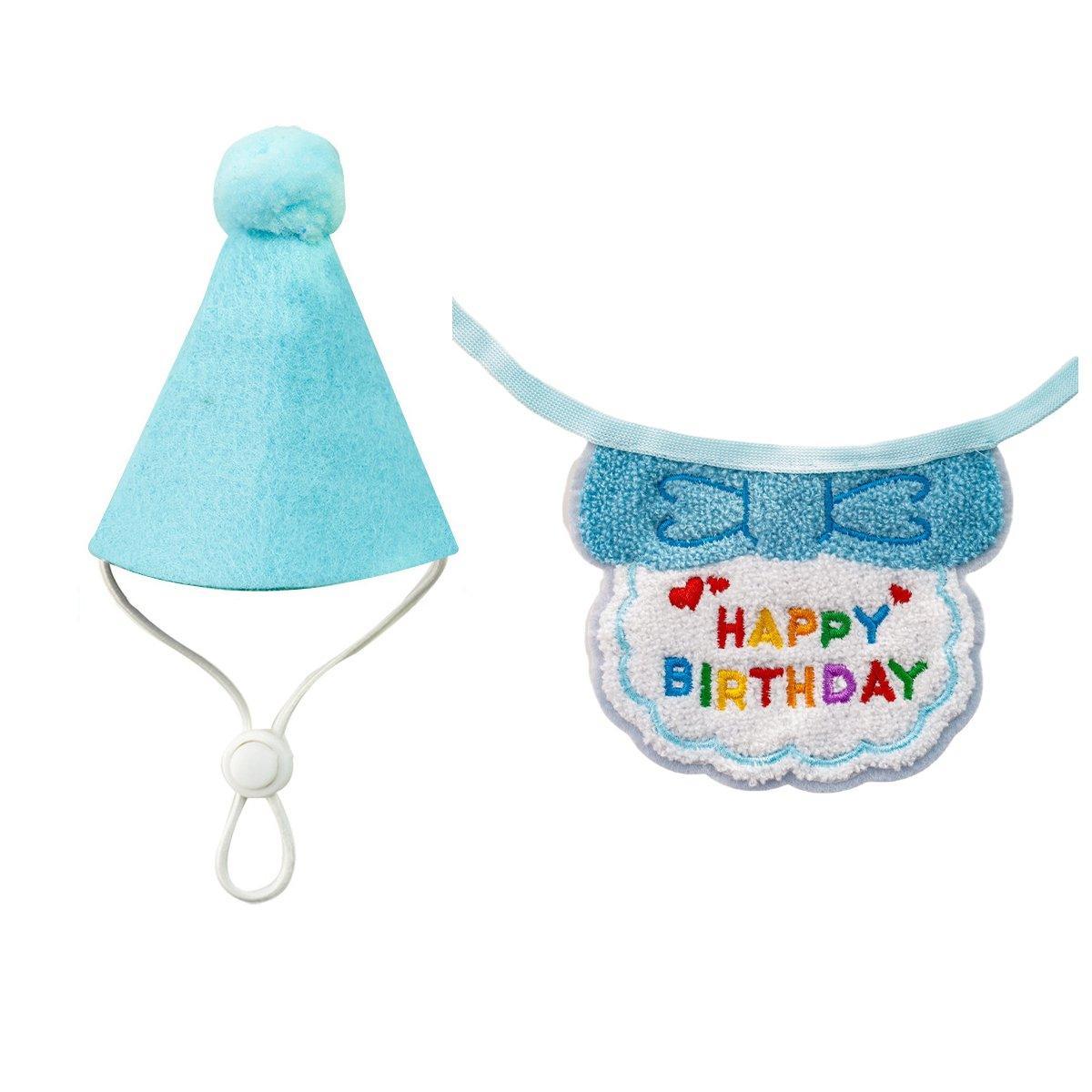 Pet Birthday Dog Cat Bib Scarf Hat Accessory Dogs Cats Celebration - Orange V528-PET-BIRTHDAY-SET-ORANGE-319068