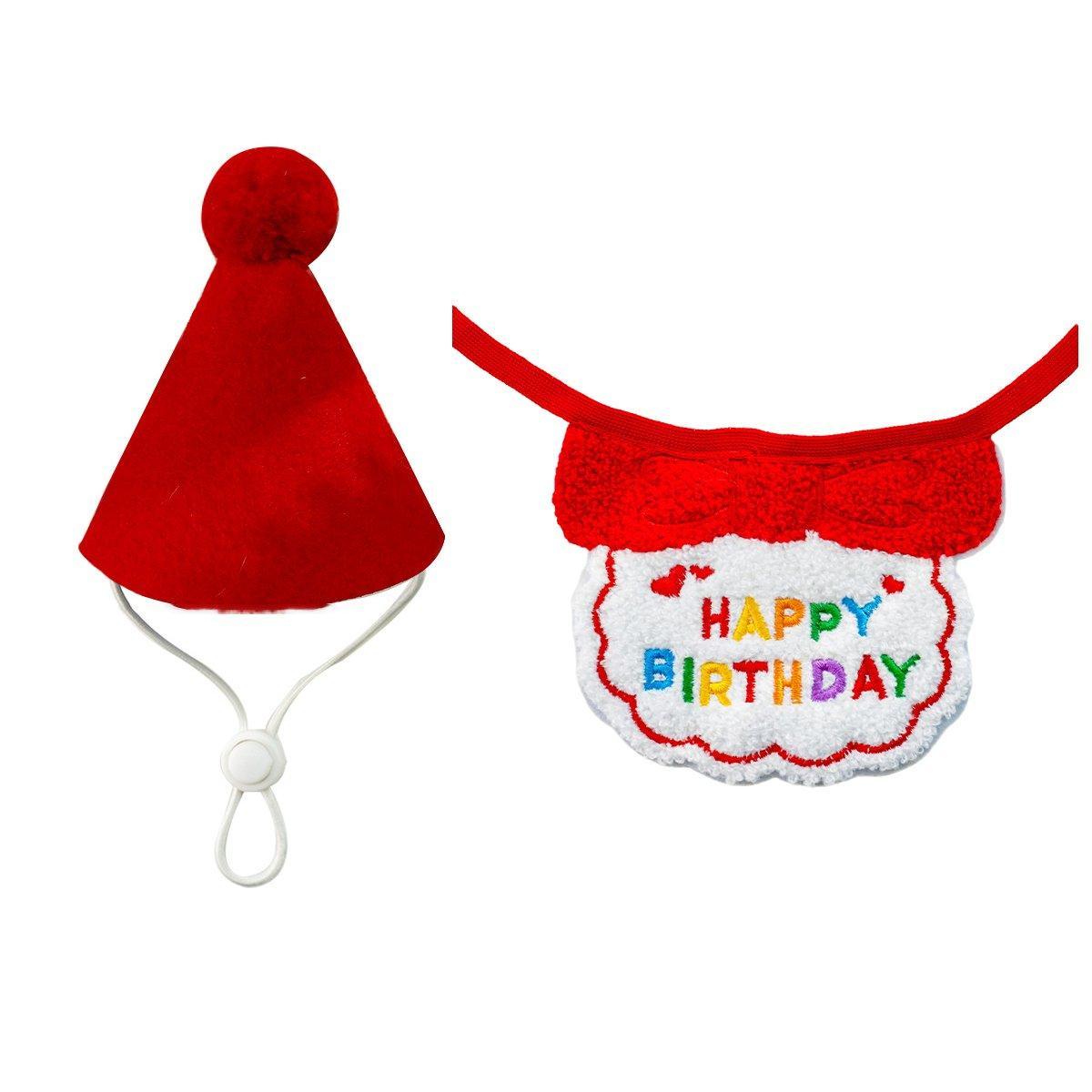 Pet Birthday Dog Cat Bib Scarf Hat Accessory Dogs Cats Celebration - Orange V528-PET-BIRTHDAY-SET-ORANGE-319068