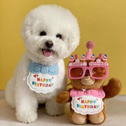 Pet Birthday Dog Cat Bib Scarf Hat Accessory Dogs Cats Celebration - Red V528-PET-BIRTHDAY-SET-RED-803757