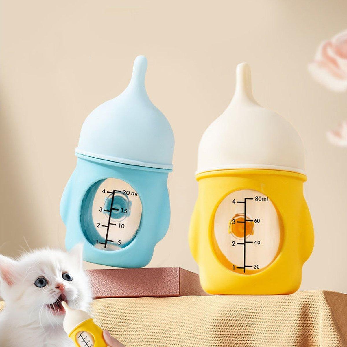 Silicone Pet Milk Feeding Bottle with Scale for Small Puppies and Kittens 20ml 80ml - 20ml-Blue V528-PET-BOTTLE-BLUE-20ML-998196