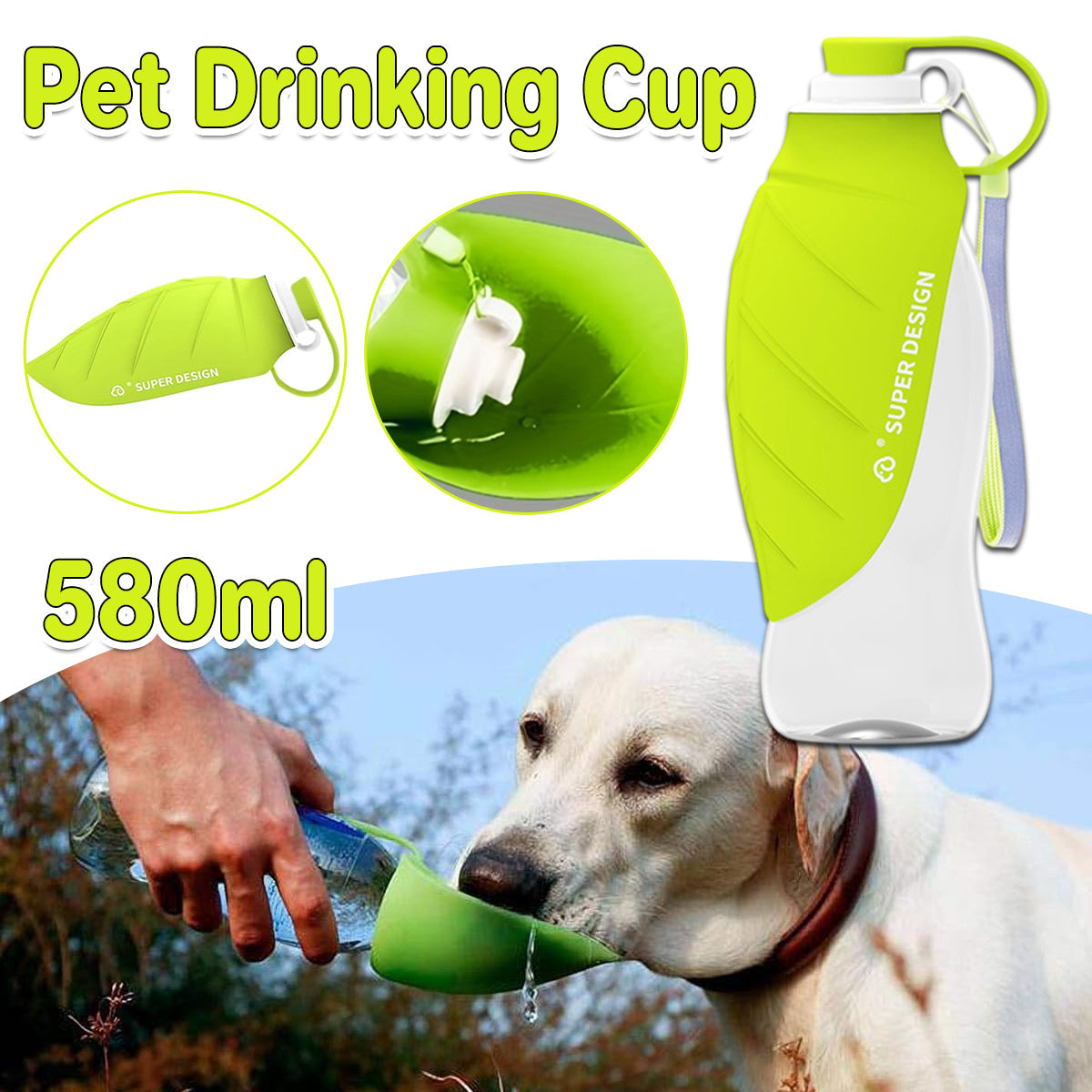 Pet Water Bottle 580ml Portable Outdoor Dog Cat Drinking Cup Travel Feeder V528-PET-BOTTLE-GREEN-613067