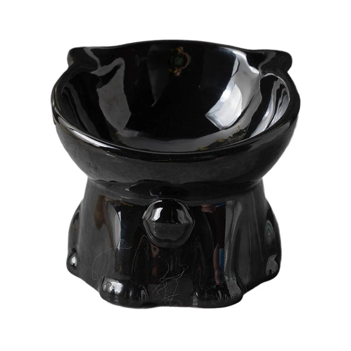 Ceramic Cat Bowl Cute Tall Raised Cat Food Bowl for Pets Eating Comfortably - Black V528-PET-BOWL-BELL-BLACK-487280