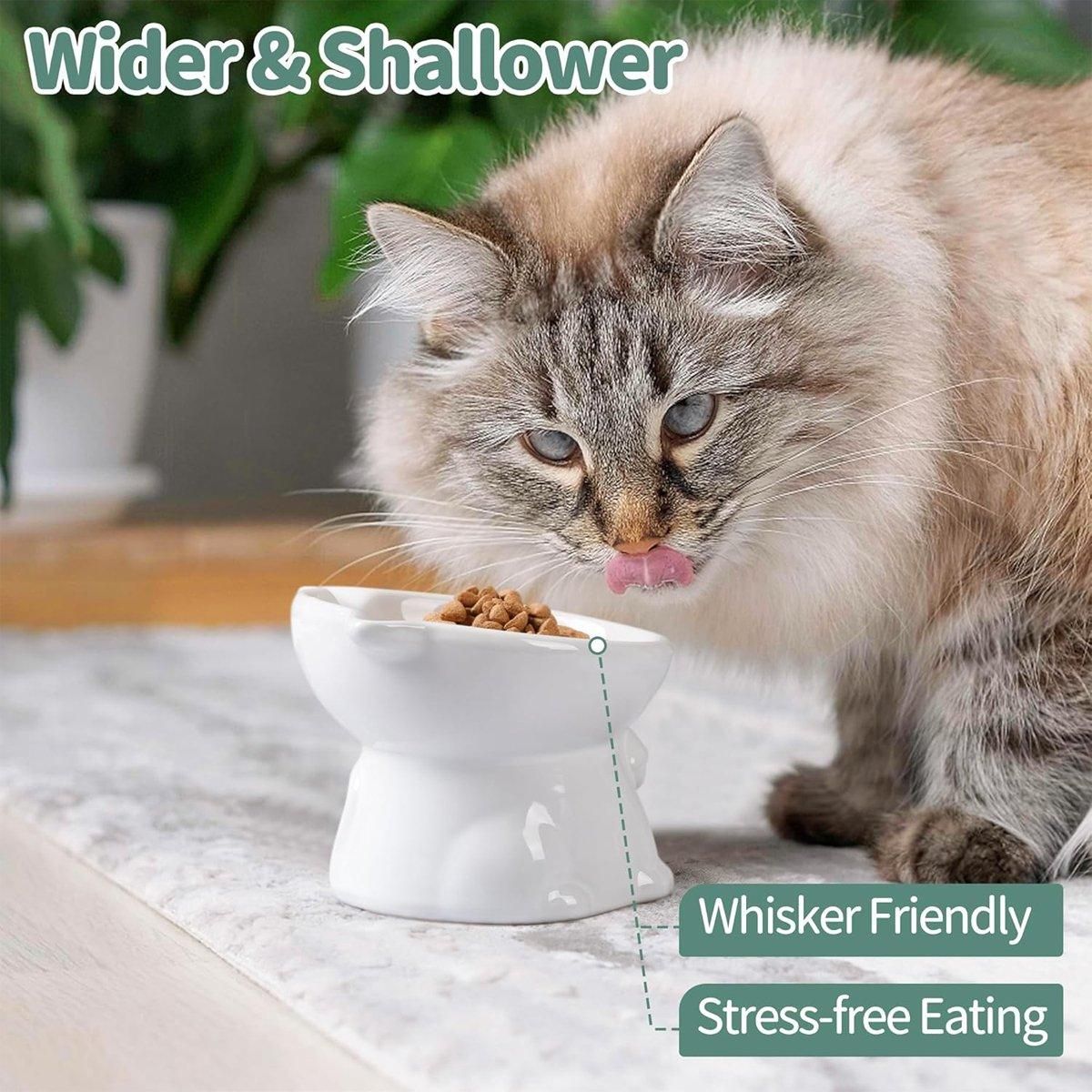 Ceramic Cat Bowl Cute Tall Raised Cat Food Bowl for Pets Eating Comfortably - Black V528-PET-BOWL-BELL-BLACK-487280