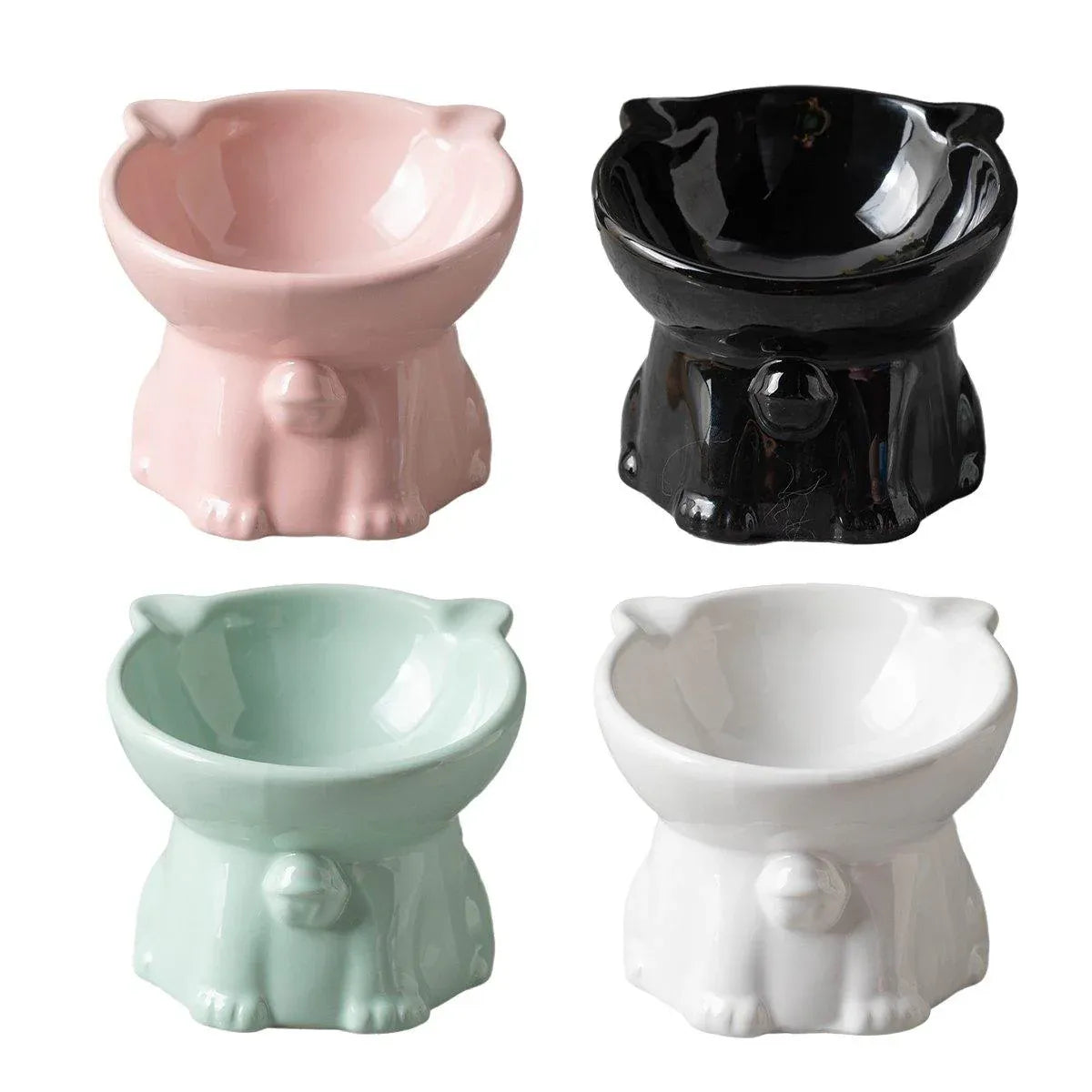 Ceramic Cat Bowl Cute Tall Raised Cat Food Bowl for Pets Eating Comfortably - Green V528-PET-BOWL-BELL-GREEN-785163