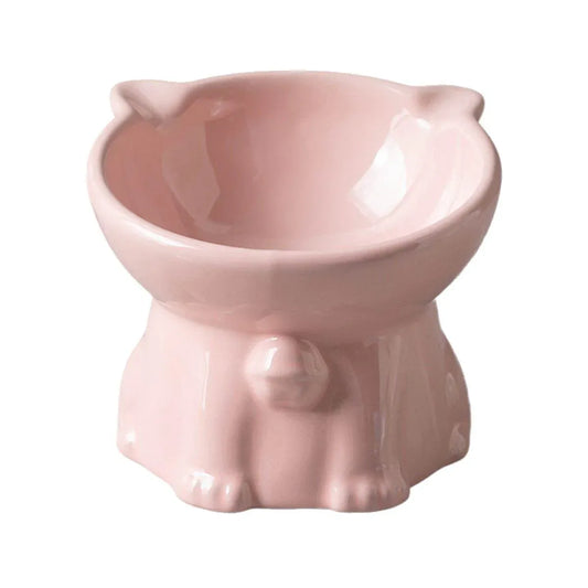 Ceramic Cat Bowl Cute Tall Raised Cat Food Bowl for Pets Eating Comfortably - Pink V528-PET-BOWL-BELL-PINK-979963