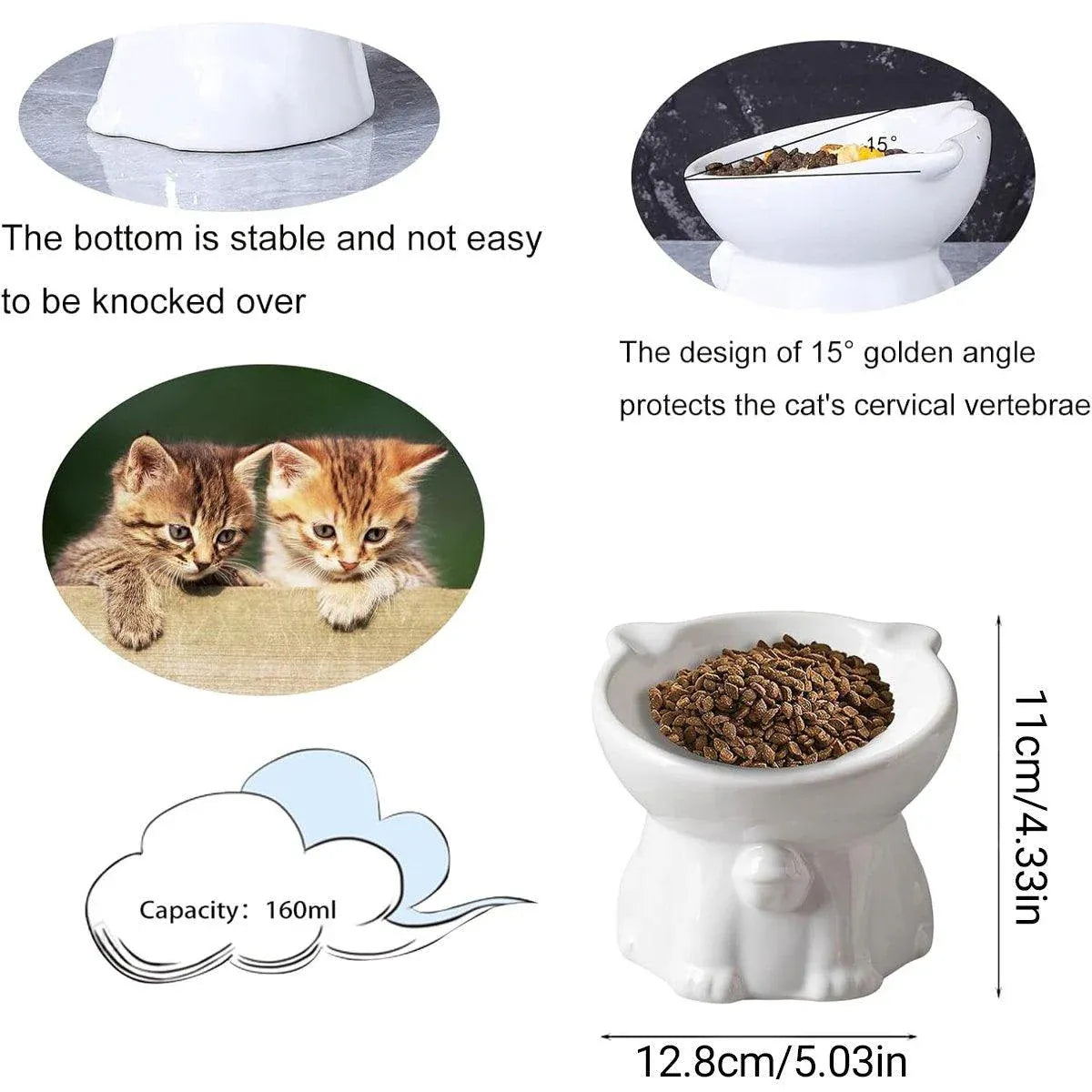 Ceramic Cat Bowl Cute Tall Raised Cat Food Bowl for Pets Eating Comfortably - Pink V528-PET-BOWL-BELL-PINK-979963
