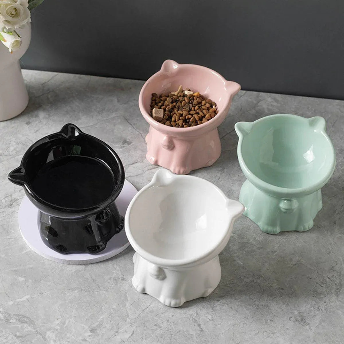 Ceramic Cat Bowl Cute Tall Raised Cat Food Bowl for Pets Eating Comfortably - Pink V528-PET-BOWL-BELL-PINK-979963