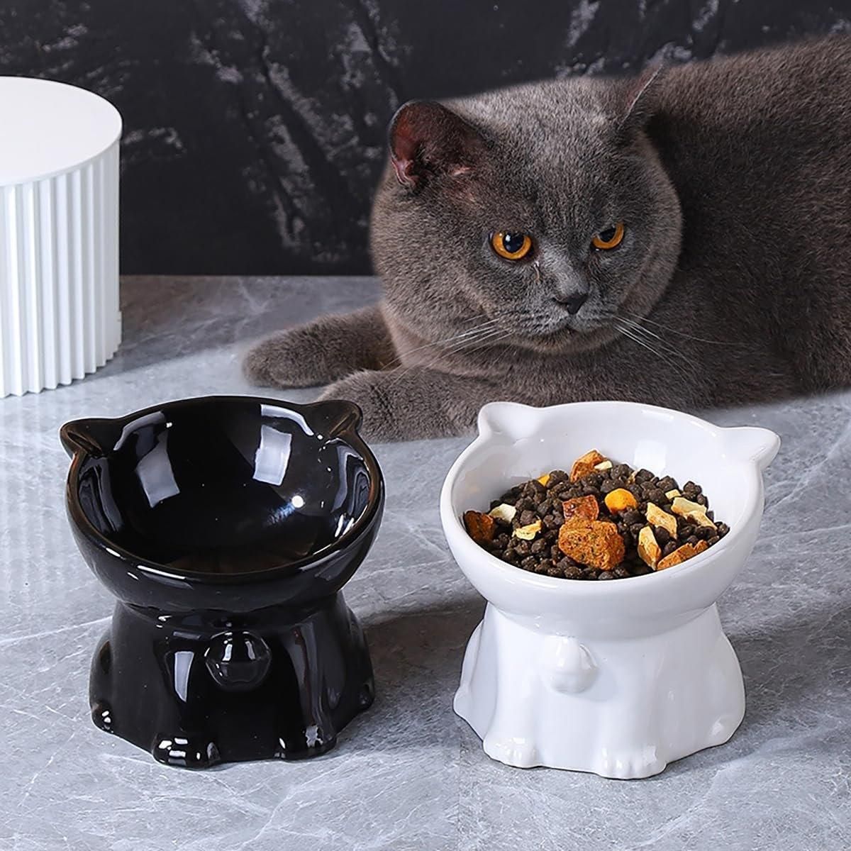 Ceramic Cat Bowl Cute Tall Raised Cat Food Bowl for Pets Eating Comfortably - White V528-PET-BOWL-BELL-WHITE-331102