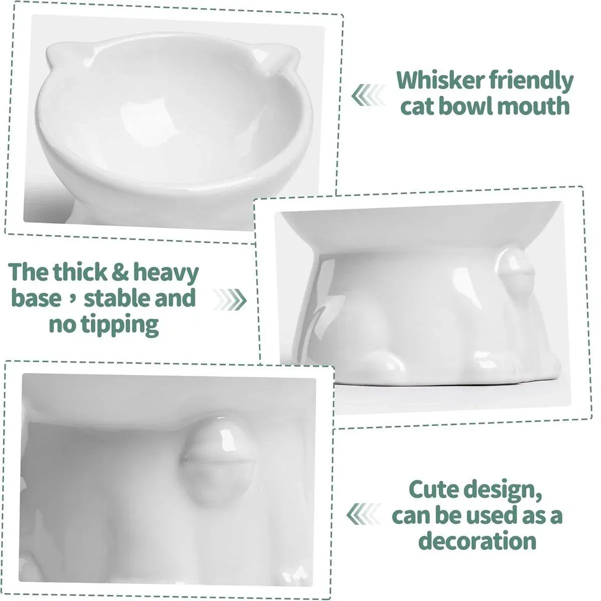 Ceramic Cat Bowl Cute Tall Raised Cat Food Bowl for Pets Eating Comfortably - White V528-PET-BOWL-BELL-WHITE-331102
