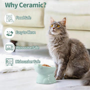 Ceramic Cat Bowl Cute Tall Raised Cat Food Bowl for Pets Eating Comfortably - White V528-PET-BOWL-BELL-WHITE-331102