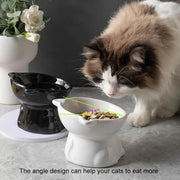Ceramic Cat Bowl Cute Tall Raised Cat Food Bowl for Pets Eating Comfortably - White V528-PET-BOWL-BELL-WHITE-331102