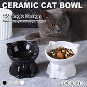 Ceramic Cat Bowl Cute Tall Raised Cat Food Bowl for Pets Eating Comfortably - White V528-PET-BOWL-BELL-WHITE-331102