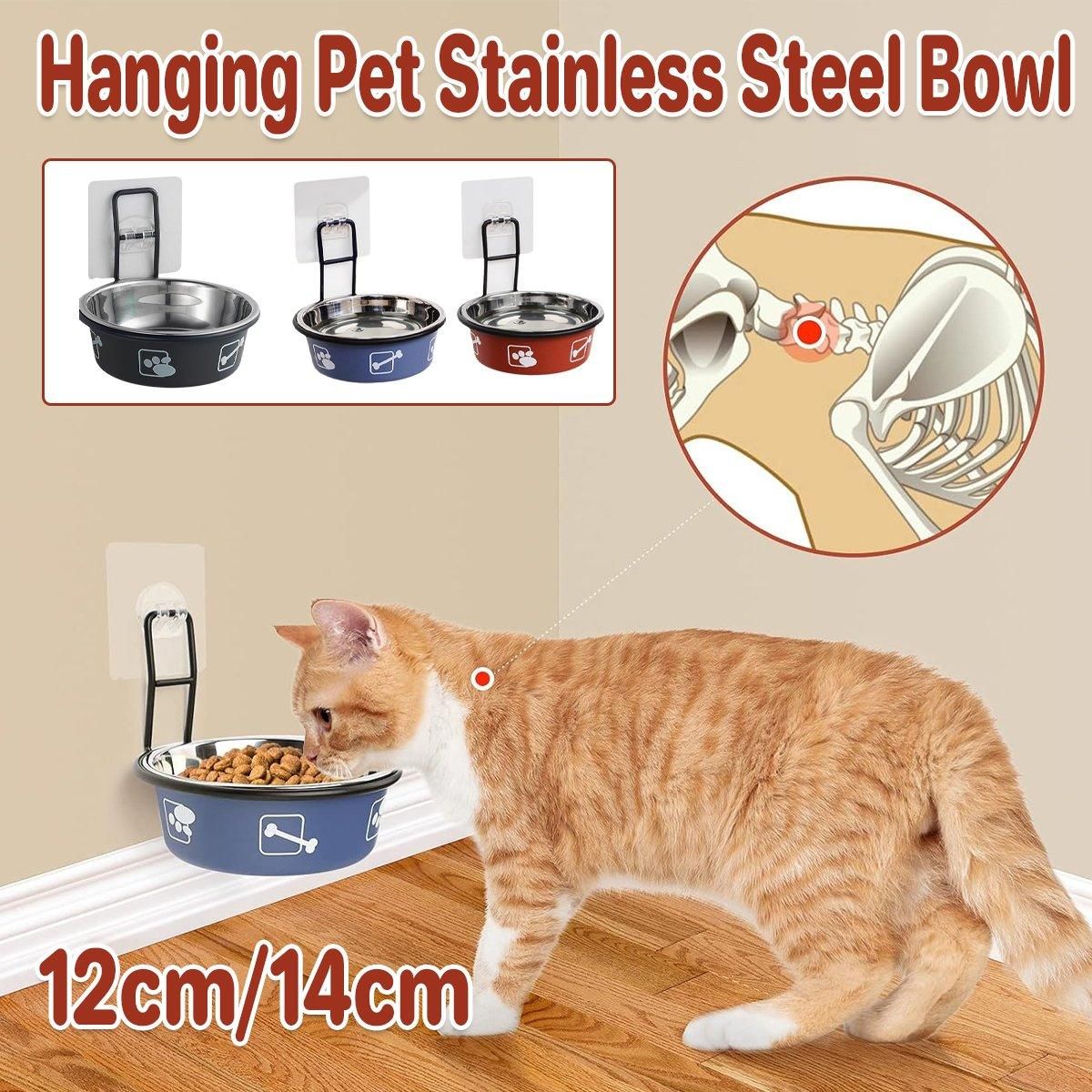 Stainless Steel Pet Bowl Hanging Cat Food Water Bowl Durable for Dogs and Cats - Black-12cm V528-PET-BOWL-BLACK-12CM-959037