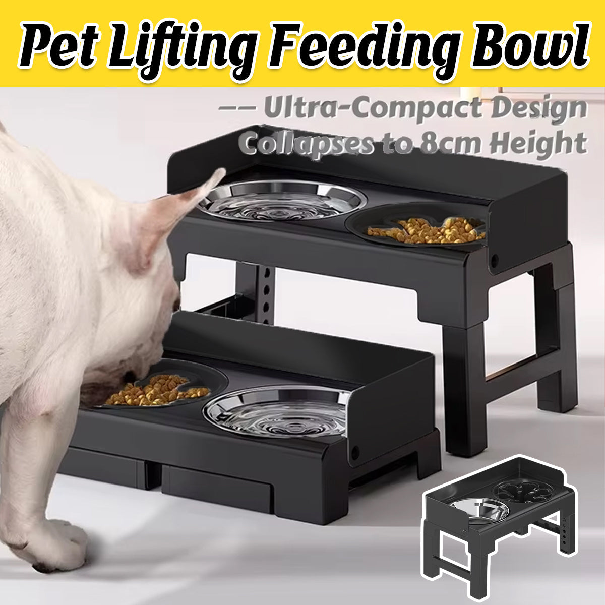 Height Adjustable Pet Feeding Bowl Dog Bowl Elevated Pet Dish Food Water Bowl V528-PET-BOWL-BLACK-960111