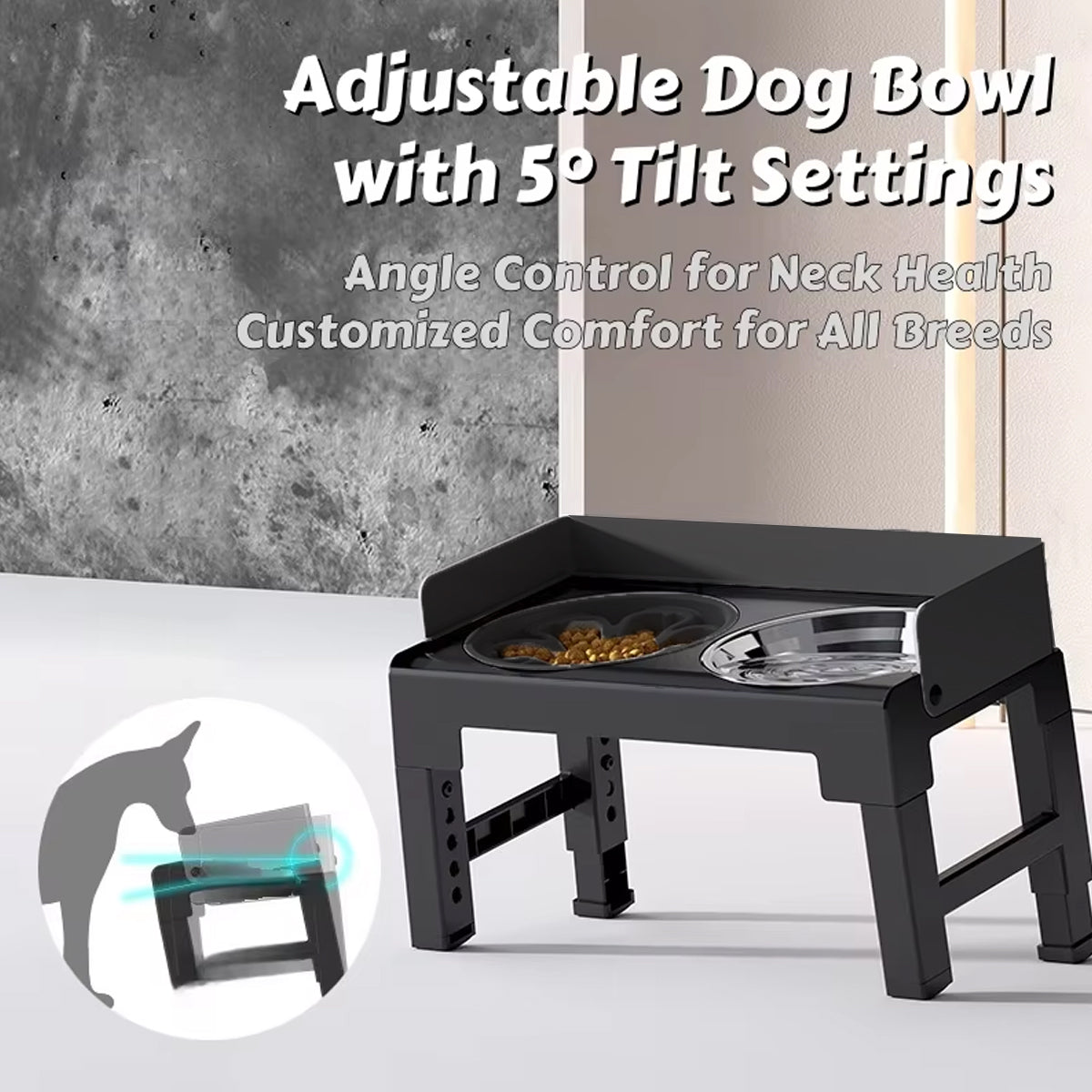 Height Adjustable Pet Feeding Bowl Dog Bowl Elevated Pet Dish Food Water Bowl V528-PET-BOWL-BLACK-960111