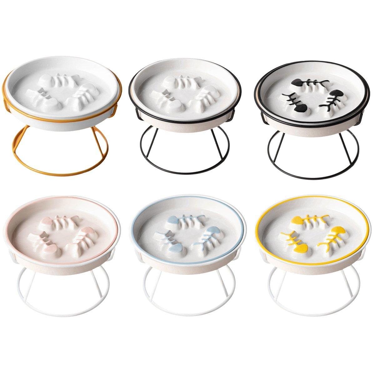 Ceramic Cat Bowl Slow Feeder Pet Food Tray for Cats and Dogs Non Slip Design - Black Bowl-Black Tray Rack V528-PET-BOWL-BLACK-BLACK-796412