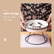 Ceramic Cat Bowl Slow Feeder Pet Food Tray for Cats and Dogs Non Slip Design - Black Bowl-Black Tray Rack V528-PET-BOWL-BLACK-BLACK-796412