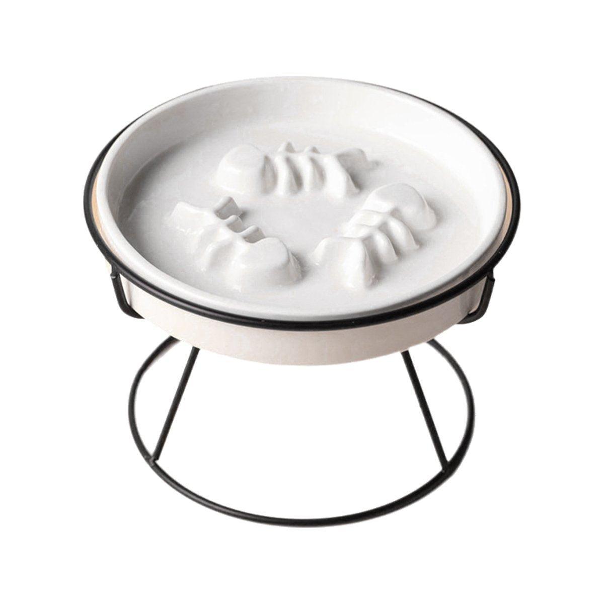 Ceramic Cat Bowl Slow Feeder Pet Food Tray for Cats and Dogs Non Slip Design - Black Bowl-Black Tray Rack V528-PET-BOWL-BLACK-BLACK-796412