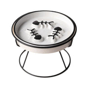 Ceramic Cat Bowl Slow Feeder Pet Food Tray for Cats and Dogs Non Slip Design - Black Bowl-Black Tray Rack V528-PET-BOWL-BLACK-BLACK-796412