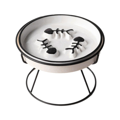 Ceramic Cat Bowl Slow Feeder Pet Food Tray for Cats and Dogs Non Slip Design - Black Bowl-Black Tray Rack V528-PET-BOWL-BLACK-BLACK-796412