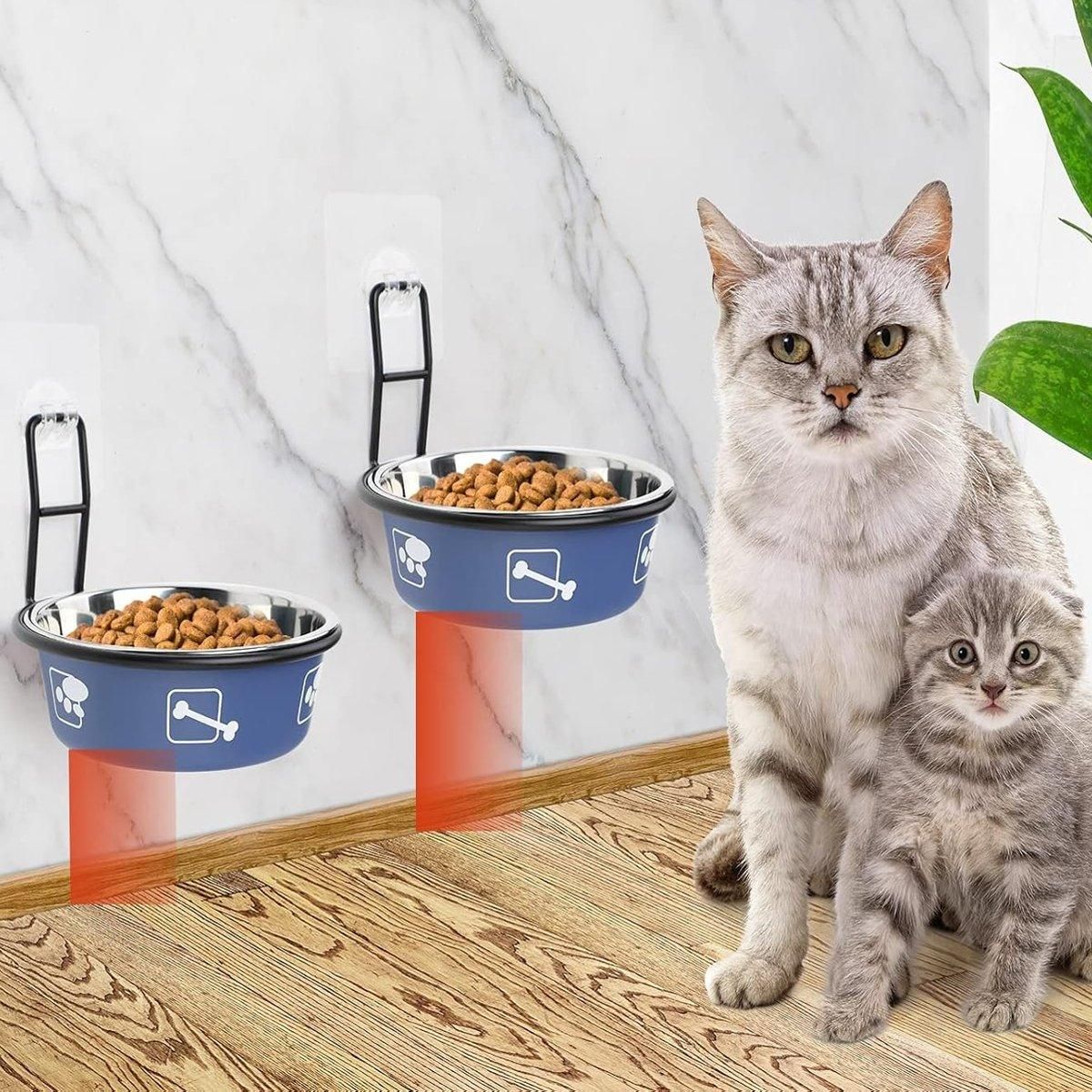 Stainless Steel Pet Bowl Hanging Cat Food Water Bowl Durable for Dogs and Cats - Blue-12cm V528-PET-BOWL-BLUE-12CM-682373