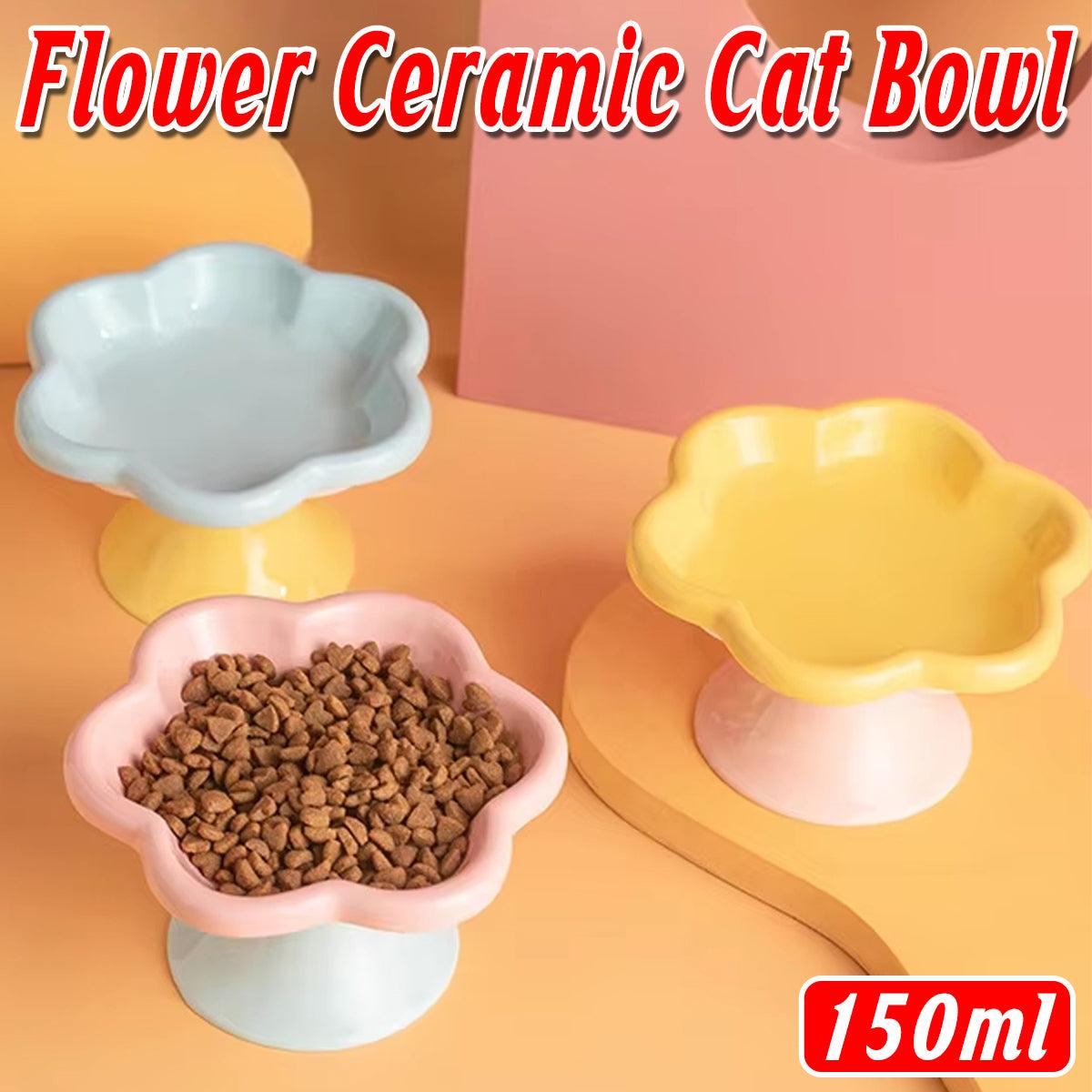 Flower Ceramic Cat Bowl Pet Food Bowl Snack Tray for Cats and Small Pets Feeding - Blue V528-PET-BOWL-BLUE-423507