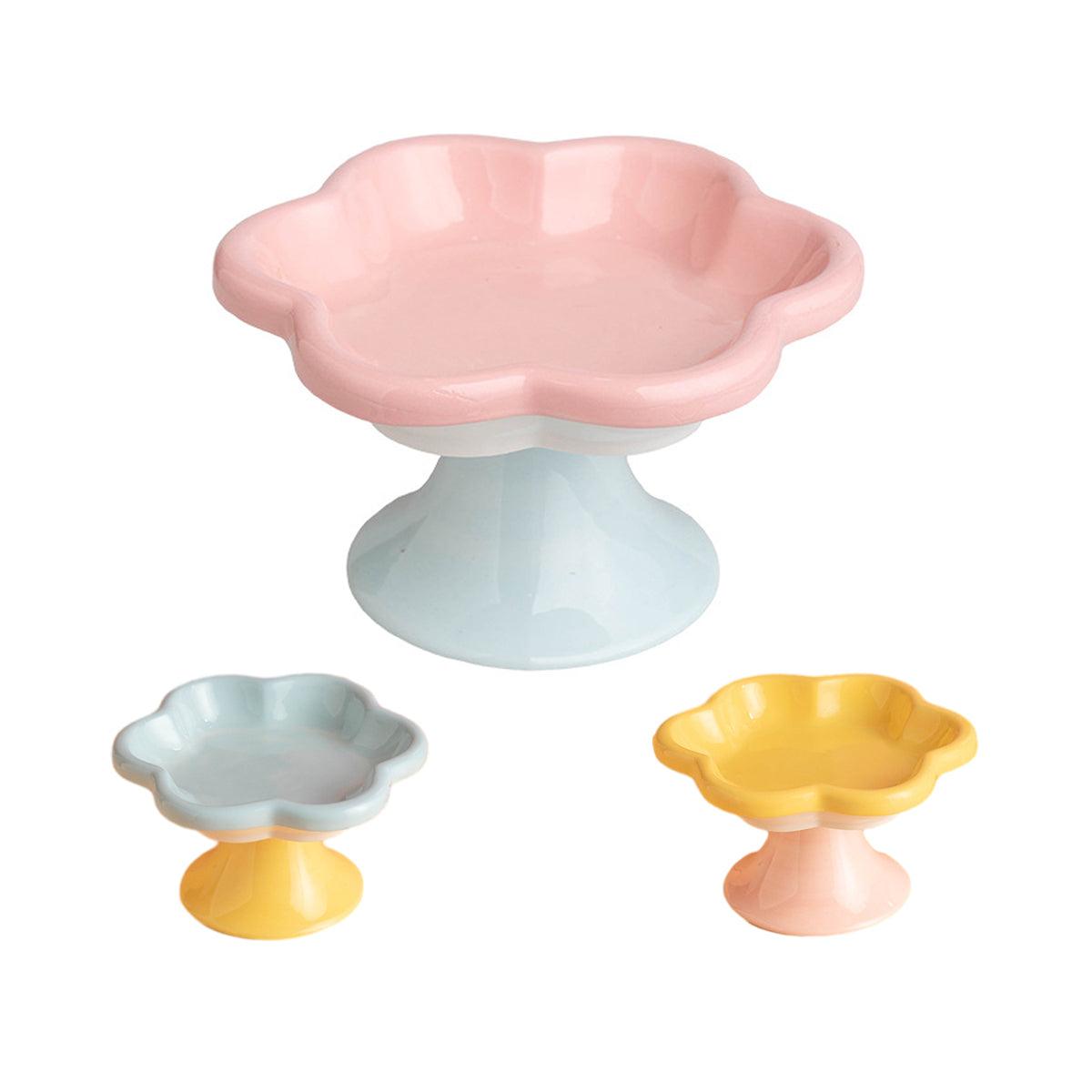 Flower Ceramic Cat Bowl Pet Food Bowl Snack Tray for Cats and Small Pets Feeding - Blue V528-PET-BOWL-BLUE-423507