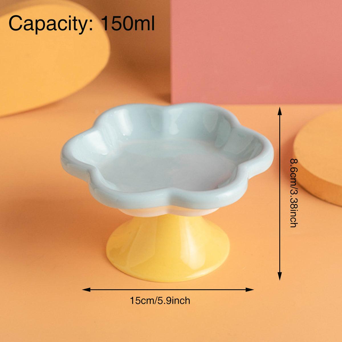 Flower Ceramic Cat Bowl Pet Food Bowl Snack Tray for Cats and Small Pets Feeding - Blue V528-PET-BOWL-BLUE-423507