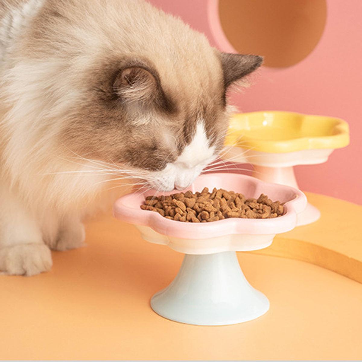 Flower Ceramic Cat Bowl Pet Food Bowl Snack Tray for Cats and Small Pets Feeding - Blue V528-PET-BOWL-BLUE-423507