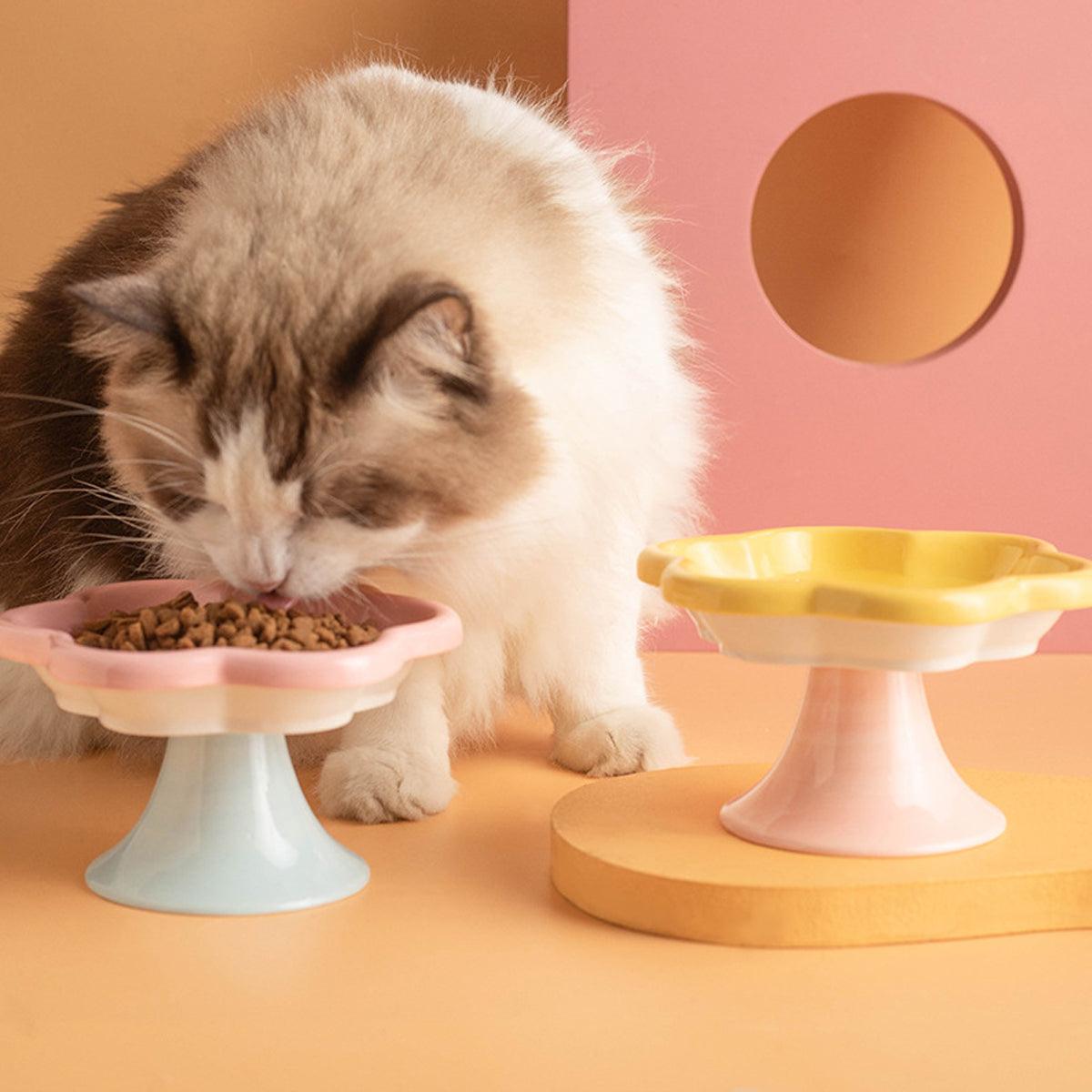 Flower Ceramic Cat Bowl Pet Food Bowl Snack Tray for Cats and Small Pets Feeding - Blue V528-PET-BOWL-BLUE-423507