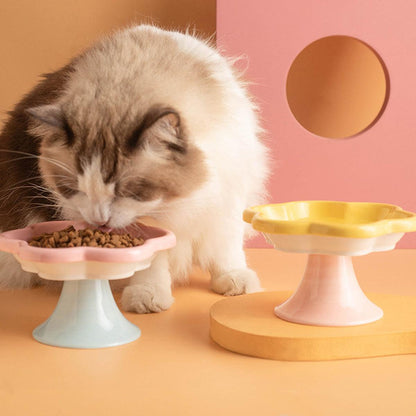 Flower Ceramic Cat Bowl Pet Food Bowl Snack Tray for Cats and Small Pets Feeding - Blue V528-PET-BOWL-BLUE-423507
