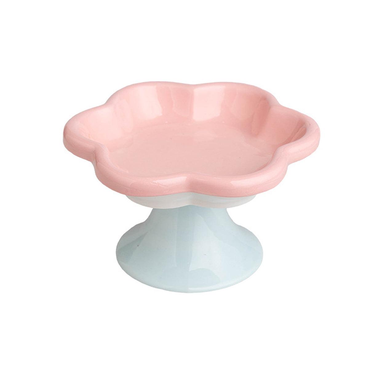 Flower Ceramic Cat Bowl Pet Food Bowl Snack Tray for Cats and Small Pets Feeding - Blue V528-PET-BOWL-BLUE-423507