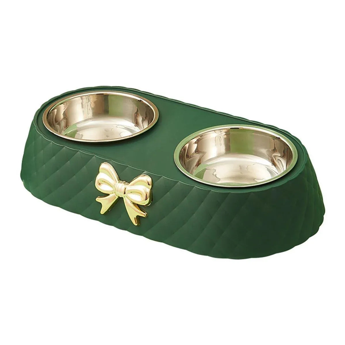Stainless Steel Double Pet Bowl Non-Slip Anti-Knock Dog Cat Feeder Utensils - Green V528-PET-BOWL-BOW-GREEN-921532