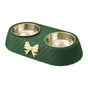 Stainless Steel Double Pet Bowl Non-Slip Anti-Knock Dog Cat Feeder Utensils - Green V528-PET-BOWL-BOW-GREEN-921532