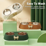 Stainless Steel Double Pet Bowl Non-Slip Anti-Knock Dog Cat Feeder Utensils - Green V528-PET-BOWL-BOW-GREEN-921532